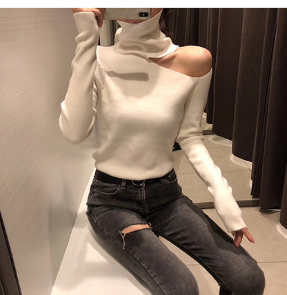 Women Turtleneck Open Shoulder Sweaters