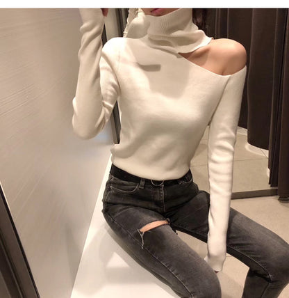 Women Turtleneck Open Shoulder Sweaters