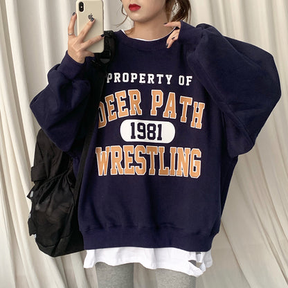 Womens Vintage Deer Path Loose Sweatshirts