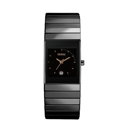 Classic Square Dial Ceramic Band Men Black Watches