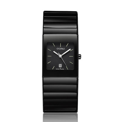 Classic Square Dial Ceramic Band Men Black Watches