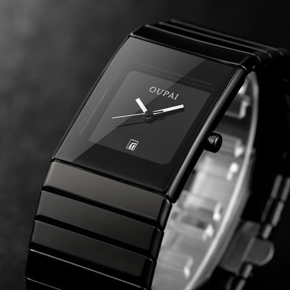 Classic Square Dial Ceramic Band Men Black Watches