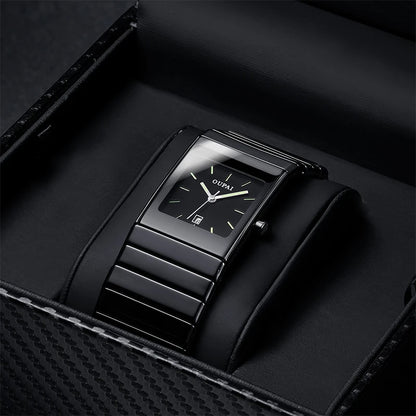 Classic Square Dial Ceramic Band Men Black Watches