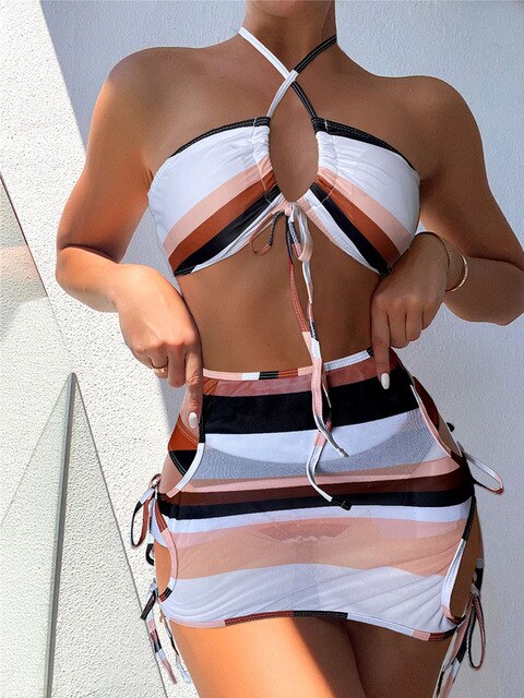 Sexy Soft Touch Neck Strap Alive Colors Bikini Bathing Suit