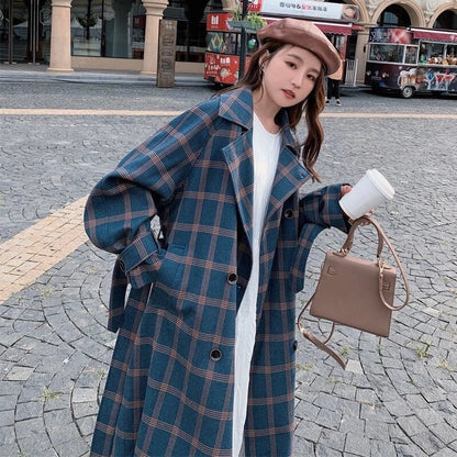 Plain British Style Over the Knee Slim Belt Loose Coat