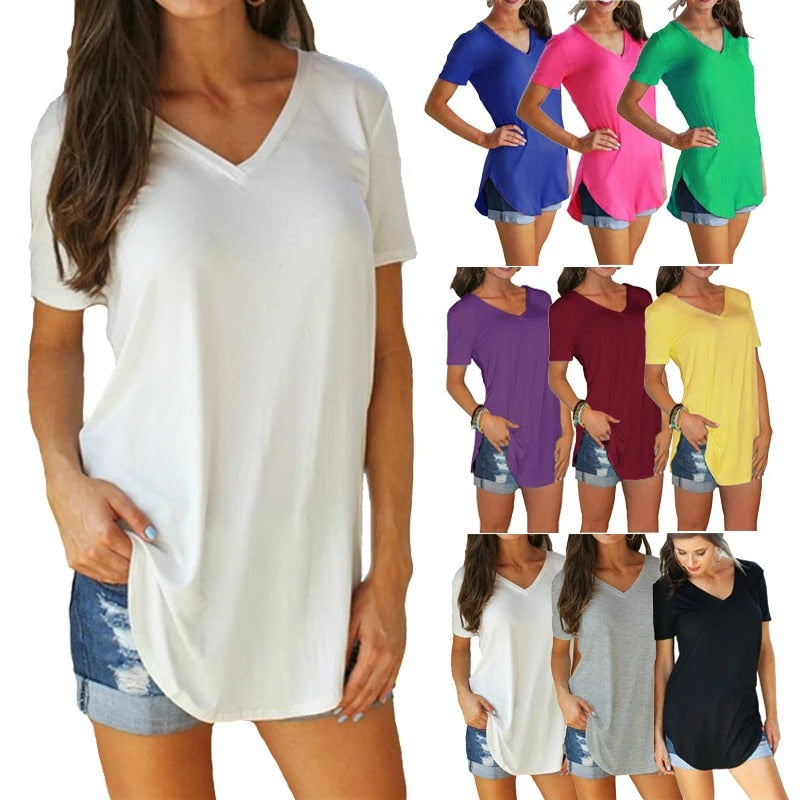 Women Casual Plain Long T-Shirts