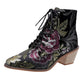 Womens Vintage Mid Heel Floral Embroidery Lace Up Shoes