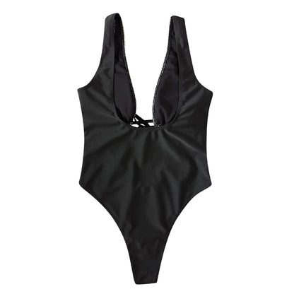 Black High Cut Hot Summer One Piece Women Bikini Bodysuit Monokini