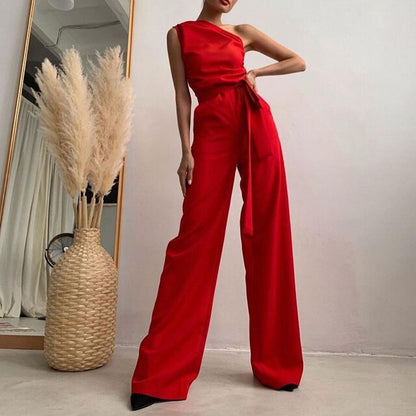 One Shoulder Casual Sleeveless Office Style Jumpsuits