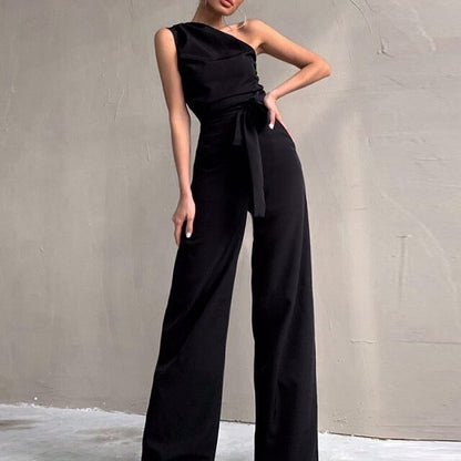 One Shoulder Casual Sleeveless Office Style Jumpsuits