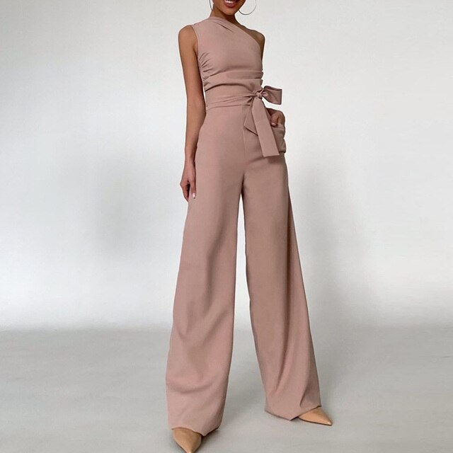 One Shoulder Casual Sleeveless Office Style Jumpsuits