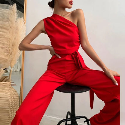 One Shoulder Casual Sleeveless Office Style Jumpsuits