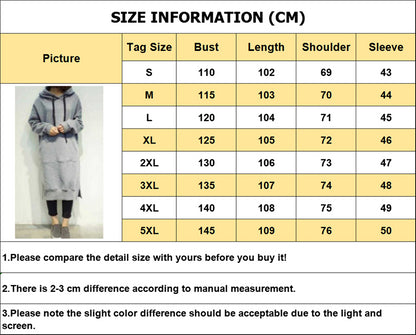 2025 Women's Long Hooded Sweatshirt Dress – Solid Color Loose Casual Hoodie with Pockets, Y2K Baggy Style, S-5XL Plus Size