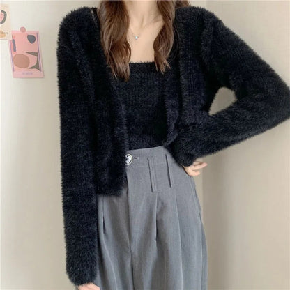Knitted High Quality Women Vest Cardigan Sets