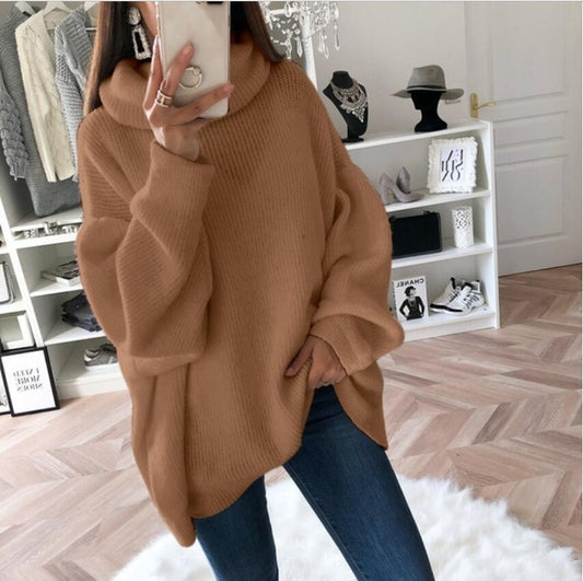 2025 Women’s Turtleneck Knitted Sweater – Solid Color, Full Sleeve, Thick Splice Jumper, Casual Autumn/Winter Pullover