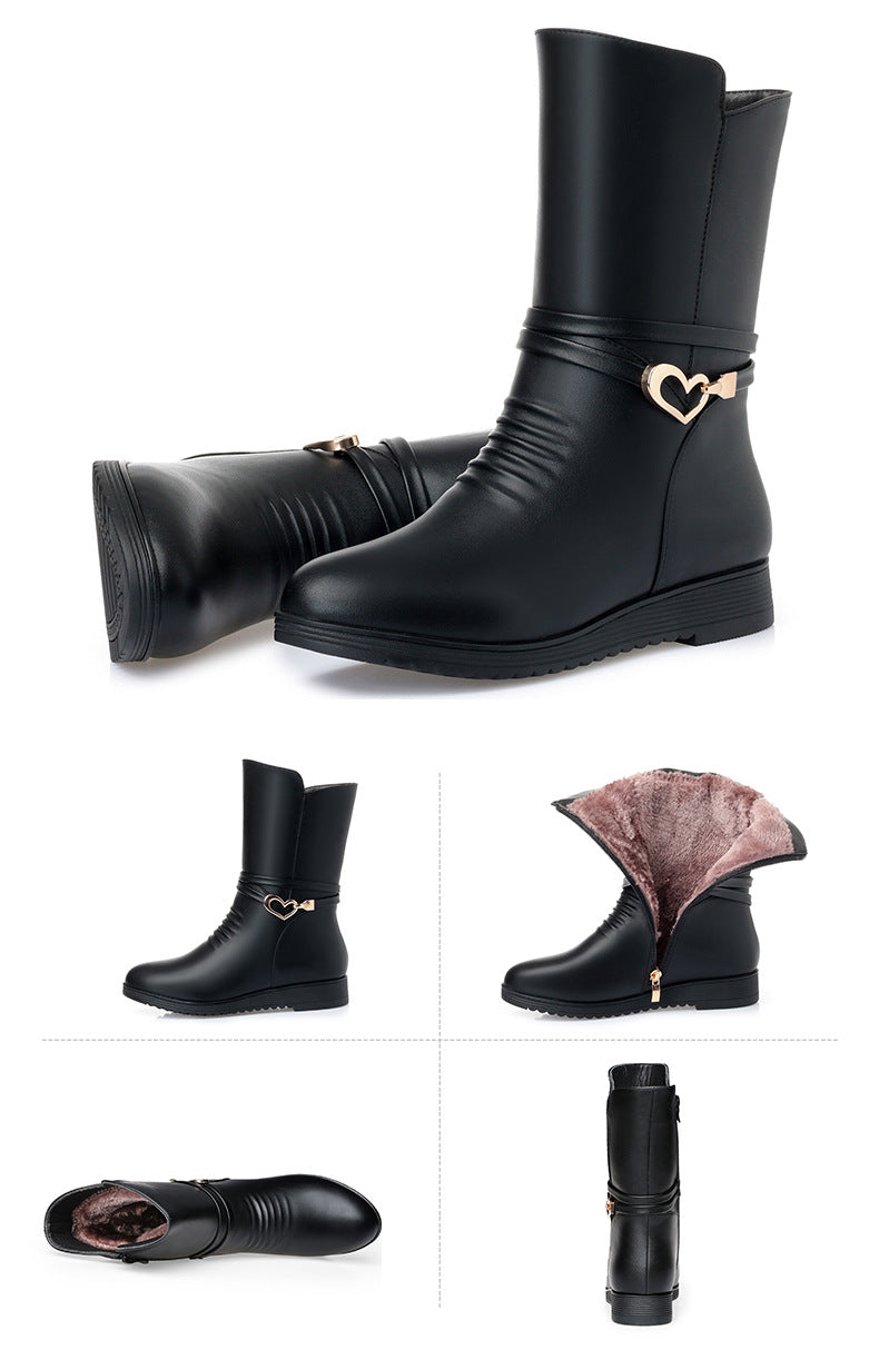 Womens Black Leather Mid Calf Boots
