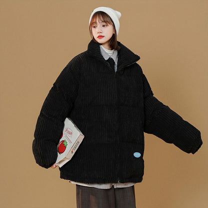 New Streetwear Style Stand Collar Cotton Filled Puffy Coats