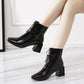 Square Heel Patent Leather Brillant Ankle Boots