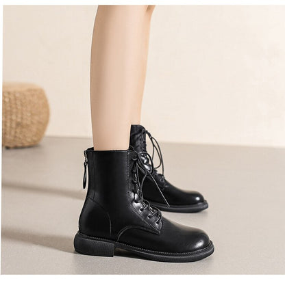 Womens Round Head Lace Up Chelsea Boots For Winter