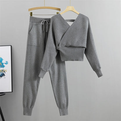 Winter Fashion Turtleneck Sweater Jogging Pants Women Tracksuits