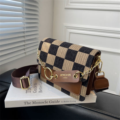 Retro Game Checkerboard Mini Fabric Flap Crossbody Sling Bags