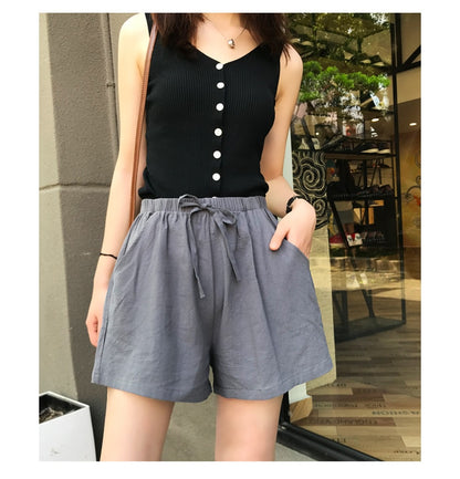 Basic Plus Size High Waisted Women Cotton Shorts