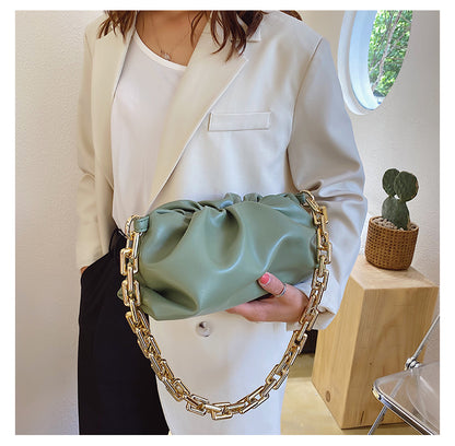 Women's Luxury Designer Handbag – Thick Chain Wrinkled Cloud Pattern Shoulder & Crossbody Bag