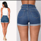 Casual Streetwear High Waist Womens Dark Blue Jean Shorts