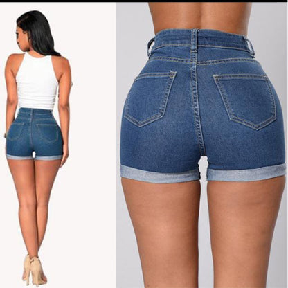 Casual Streetwear High Waist Womens Dark Blue Jean Shorts