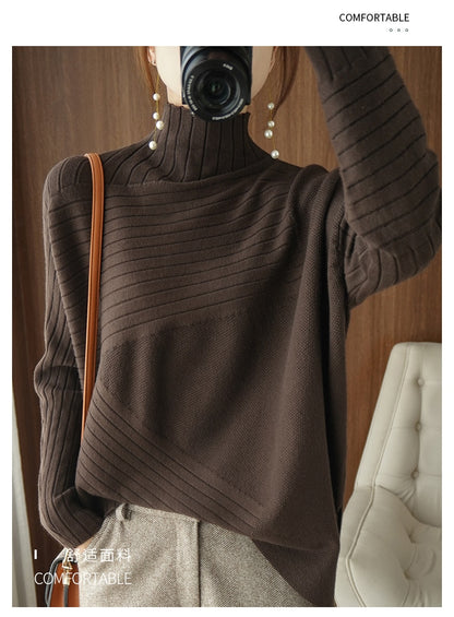 2025 New Women’s Autumn/Winter Knitted Sweater – Korean Fashion Half Turtleneck Irregular Knit Pullover Jumper Top