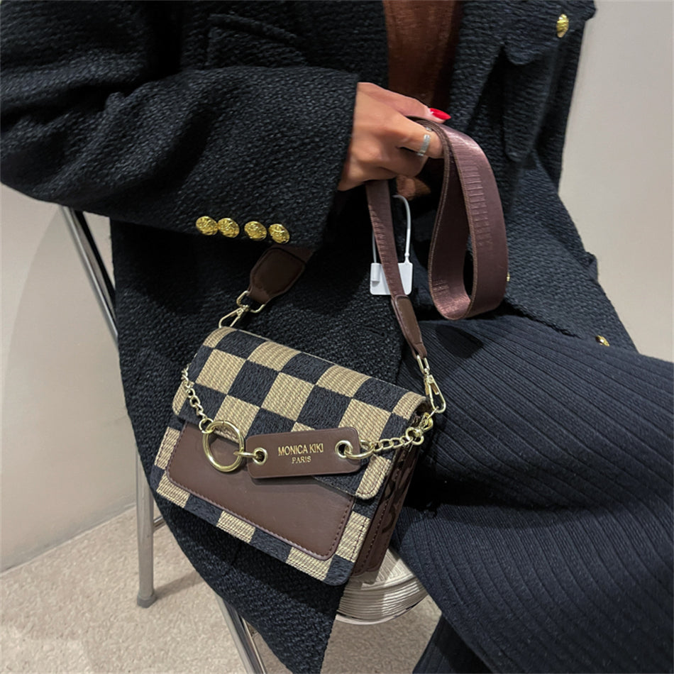 Retro Game Checkerboard Mini Fabric Flap Crossbody Sling Bags
