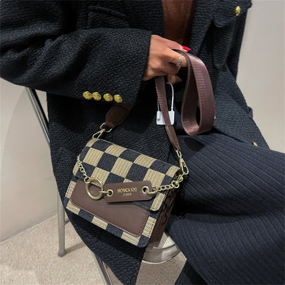 Women's High-End Crossbody Bag – Exquisite Fashion Checkerboard PU Messenger, Versatile Niche Ins Small Square Bag