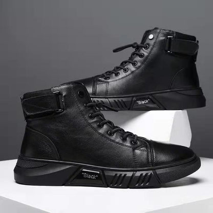 Men's Leather Platform Boots – British Casual Style, Warm & Comfortable Winter Motorcycle Ankle Boots in Black