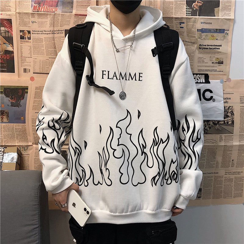 Womens Anime Style Flame Printed Winter Autumn Hoodie
