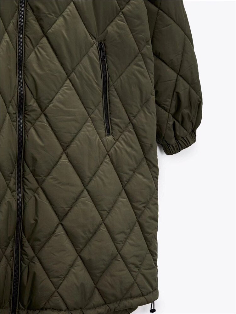 Womens Geometrical Design Cotton Hooded Long Coats