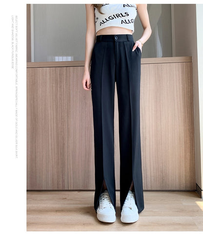 Women's Front Slit Office Lady Style High Waisted Pants