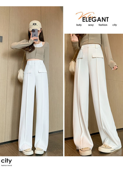 New Women's High Waisted Straight Casual Wide Leg Pants