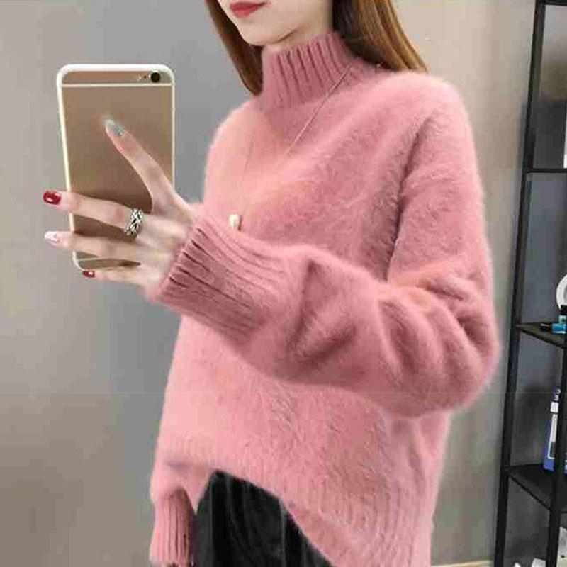 2025 Women's Thick Knitted Sweater – Loose-Fit Idle Style Pullover, Half Polo/Turtleneck Versatile Winter Top