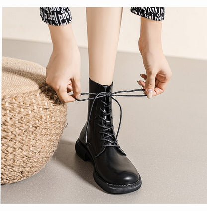 Womens Round Head Lace Up Chelsea Boots For Winter