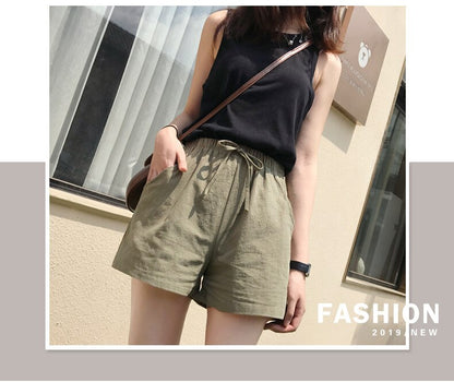 Basic Plus Size High Waisted Women Cotton Shorts