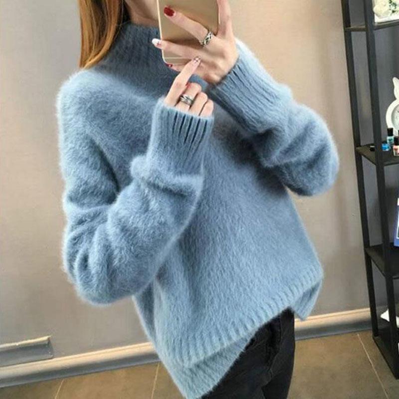 2025 Women's Thick Knitted Sweater – Loose-Fit Idle Style Pullover, Half Polo/Turtleneck Versatile Winter Top