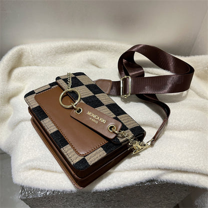 Retro Game Checkerboard Mini Fabric Flap Crossbody Sling Bags