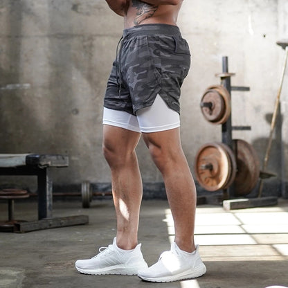 Mens Quick Dry 2 in 1 Gym Workout Style Shorts