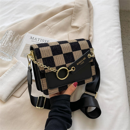 Women's High-End Crossbody Bag – Exquisite Fashion Checkerboard PU Messenger, Versatile Niche Ins Small Square Bag