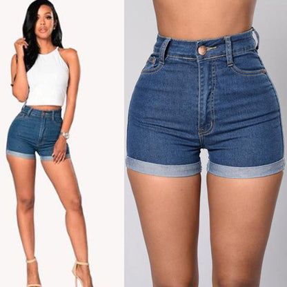 Casual Streetwear High Waist Womens Dark Blue Jean Shorts