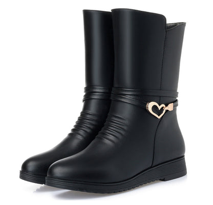 Womens Black Leather Mid Calf Boots