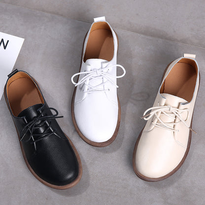 Genuine Leather Upper Cross Tied Lace Up Womens Autumn Flat Shoes