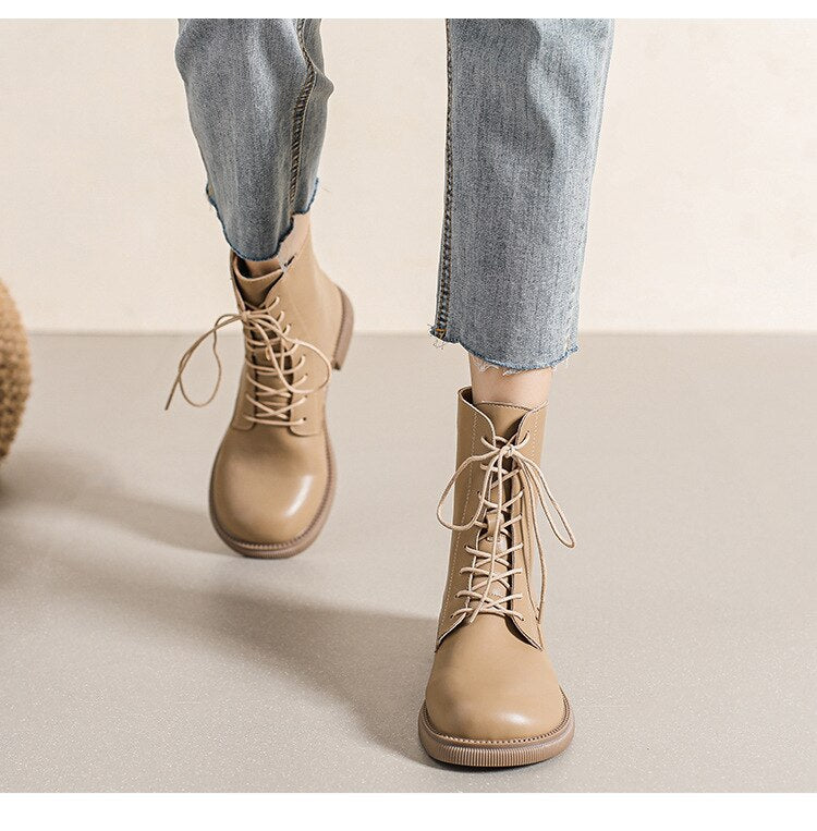 Womens Round Head Lace Up Chelsea Boots For Winter