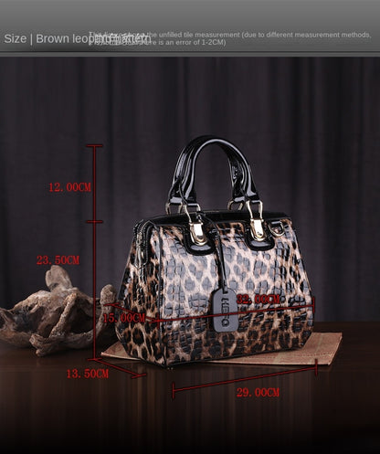 Women's Genuine Leather Leopard Print Handbag – Large Capacity Cowhide Shoulder & Crossbody Bag