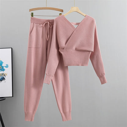 Winter Fashion Turtleneck Sweater Jogging Pants Women Tracksuits